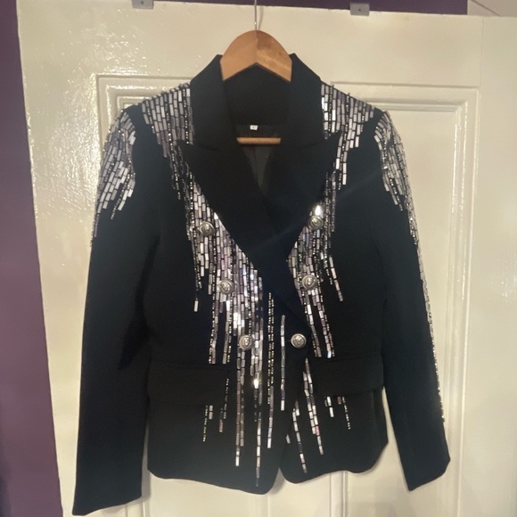 Double Breasted Black & Silver Blazer - Picture 2 of 6